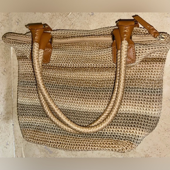 The Sak Cambria Crochet Woven Shoulder Bag Tote Sand Stripe - Picture 1 of 13
